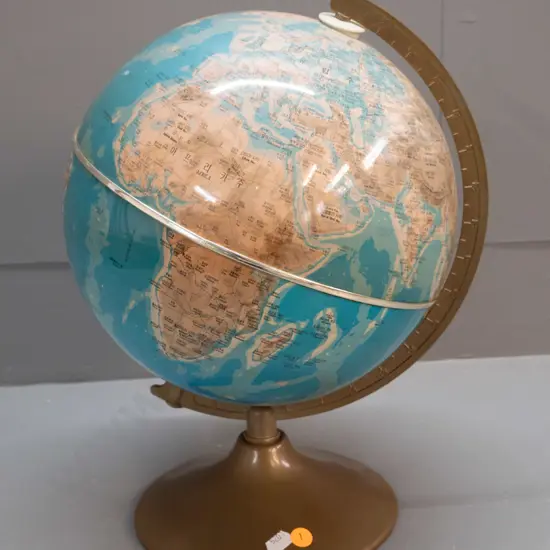 retro Korean plastic world globe on metal base - middle trim band needs re-fixing - globe D-270