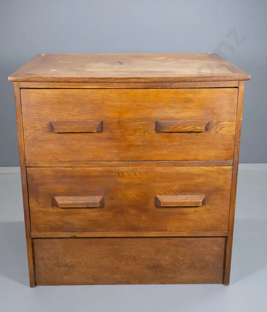 vintage oak 2-drawer work / office chest - polish needs attention H920 W910 D740 Image 1++