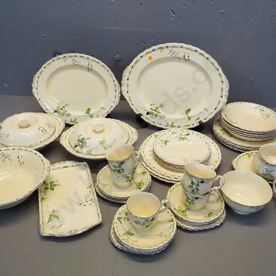 large collection of Grindley 'Silver Bough' dinnerware, a few w/cracks - and a Royal Albert Painter's Rose trio