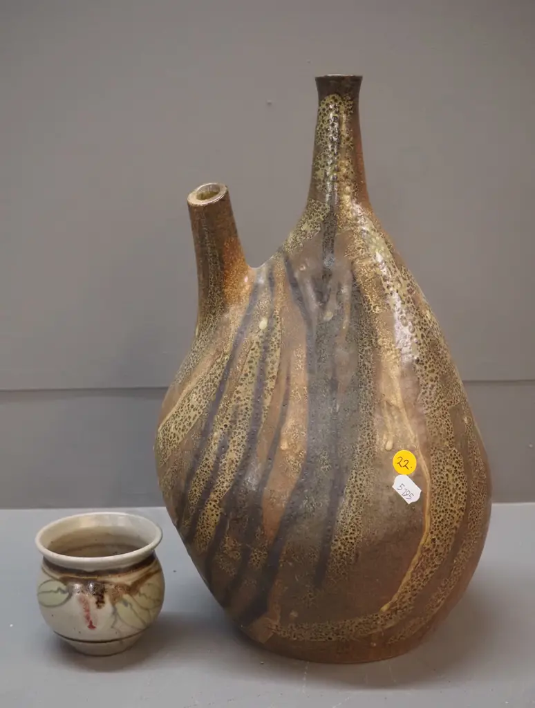 heavy studio pottery vase, no make's mark H-360 W-210 and a small Neil Grant vase Image 1++