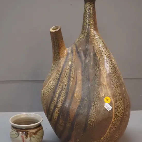 heavy studio pottery vase, no make's mark H-360 W-210 and a small Neil Grant vase