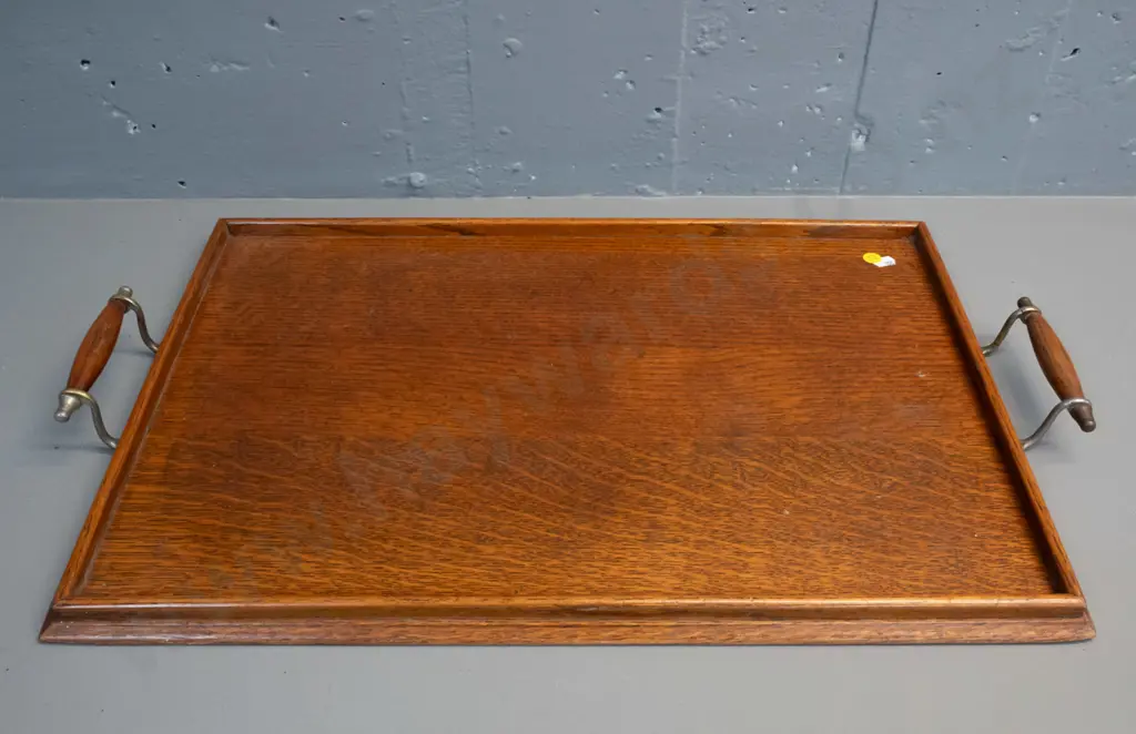 deco oak serving tray with metal and oak handles L-640 W-395 Image 1++