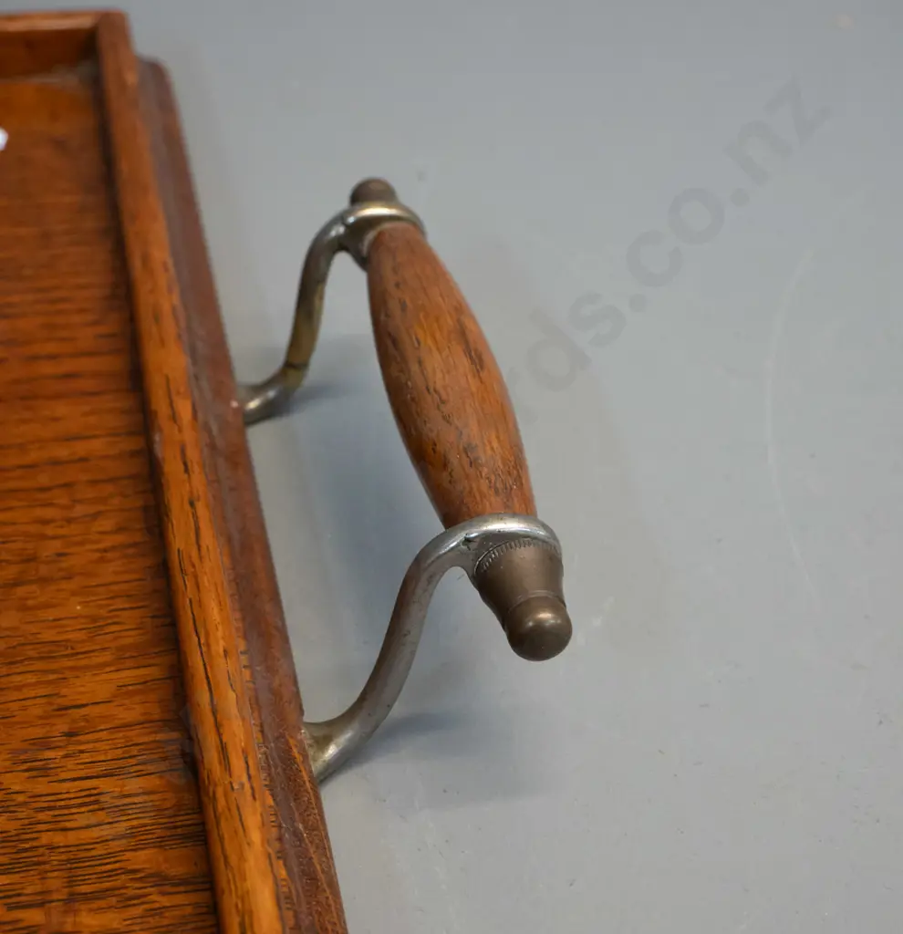 deco oak serving tray with metal and oak handles L-640 W-395 Image 1++