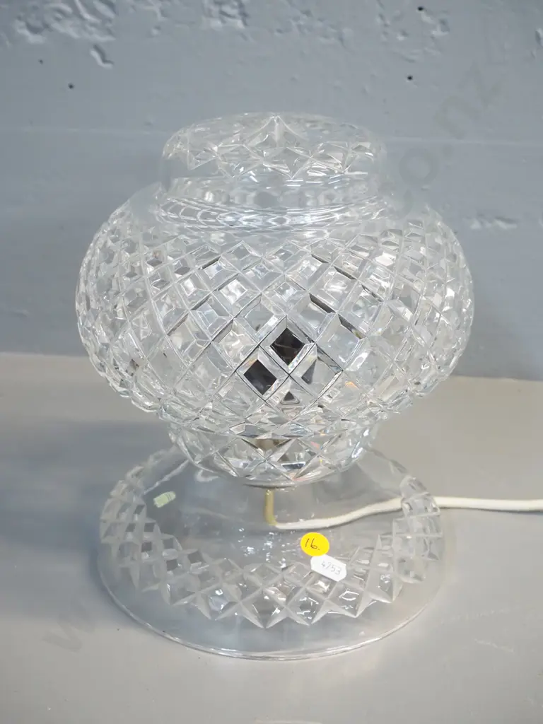 Bohemian cut crystal 2-piece table lamp - frayed cord needs replacing H-240 D-190 Image 1++