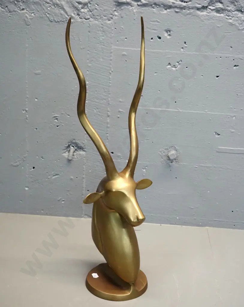 cast brass impala head - signs of damage / repair at joint to base H-550 Image 1++