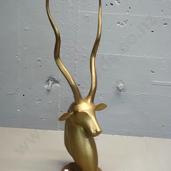cast brass impala head - signs of damage / repair at joint to base H-550
