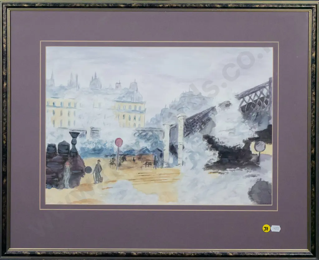 framed watercolour - city scene H-280 W-400 Image 1++