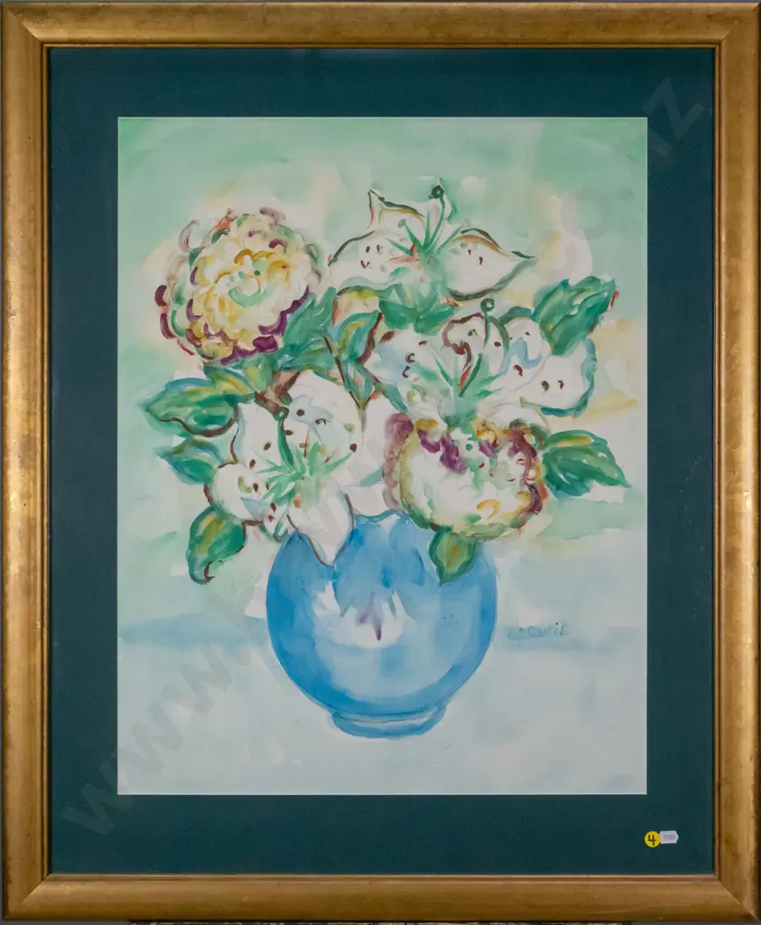 Lilly Lewis - framed watercolour - flowers H-600 W-470 Image 1++