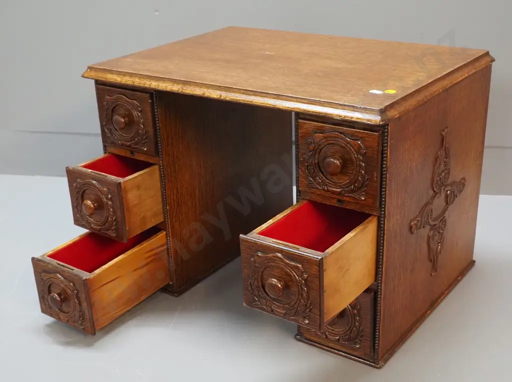small cabinet made from restored sewing machine drawers lined with red velvet H-370 W-500 D-350 Image 1++
