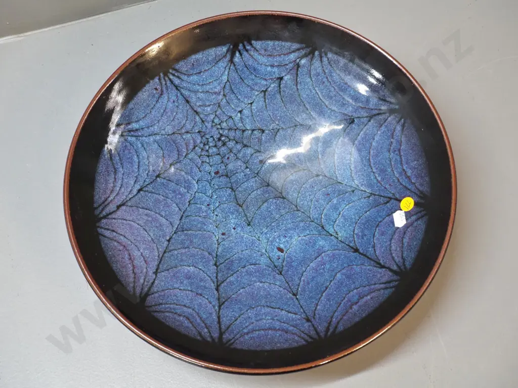 studio pottery large bowl with spider web pattern - no maker's mark D-370 Image 1++