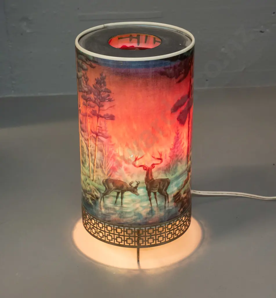 retro forest scene table lamp with spinning inner section - spins smoothly H-290 D-150 Image 1++