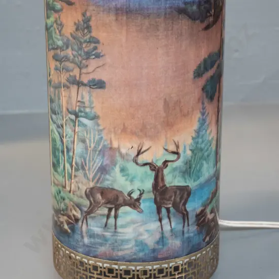 retro forest scene table lamp with spinning inner section - spins smoothly H-290 D-150