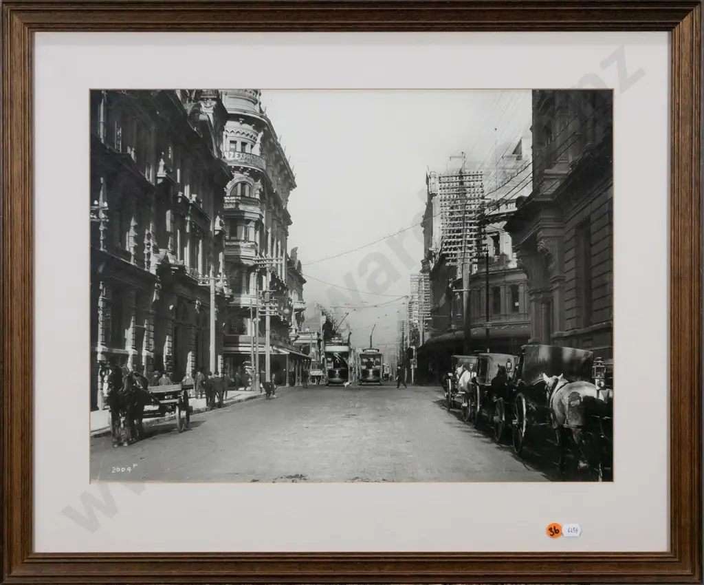 framed reproduction black and white photograph - city scene H-360 W-480 Image 1++