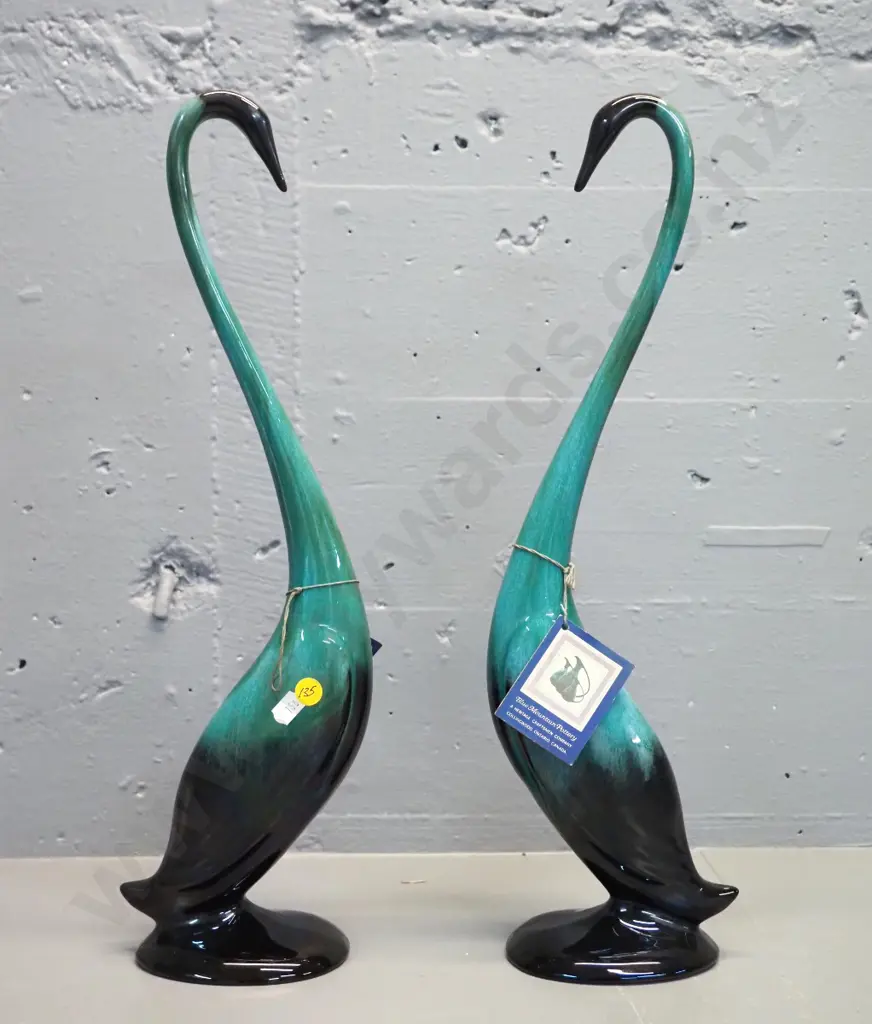 pair of tall long-necked Blue Mountain pottery swans H-470 Image 1++