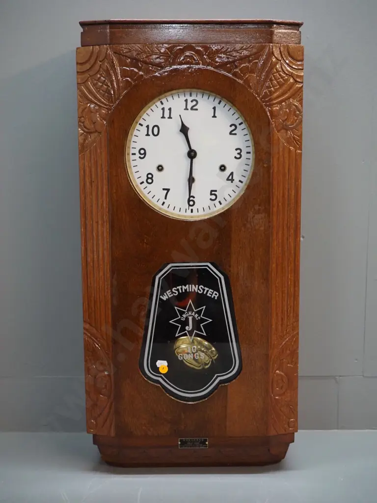 vintage Junghans wall mount clock - 'Westminster 10 Gongs' - with Saigon retailer plaque H730 W370 D160 Image 1++