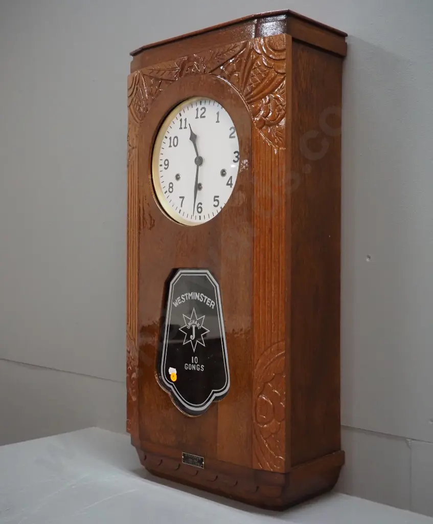 vintage Junghans wall mount clock - 'Westminster 10 Gongs' - with Saigon retailer plaque H730 W370 D160 Image 1++