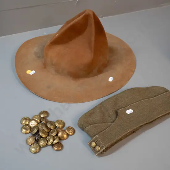 New Zealand army cap and brass buttons and a lemon squeezer felt hat with Wyoming - Pure Felt label