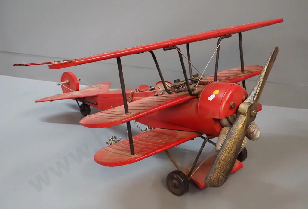 large painted tin and timber model German Fokker triplane H-380 L-790 W-820 Image 1++