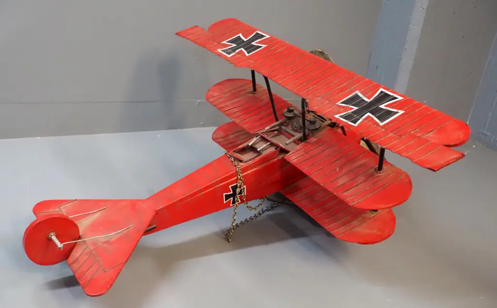 large painted tin and timber model German Fokker triplane H-380 L-790 W-820 Image 1++
