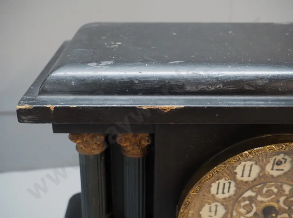 vintage Sessions mantel clock in faux marble ebonised timber case - no pendulum or key H-370 W-380 D-165 Image 1++