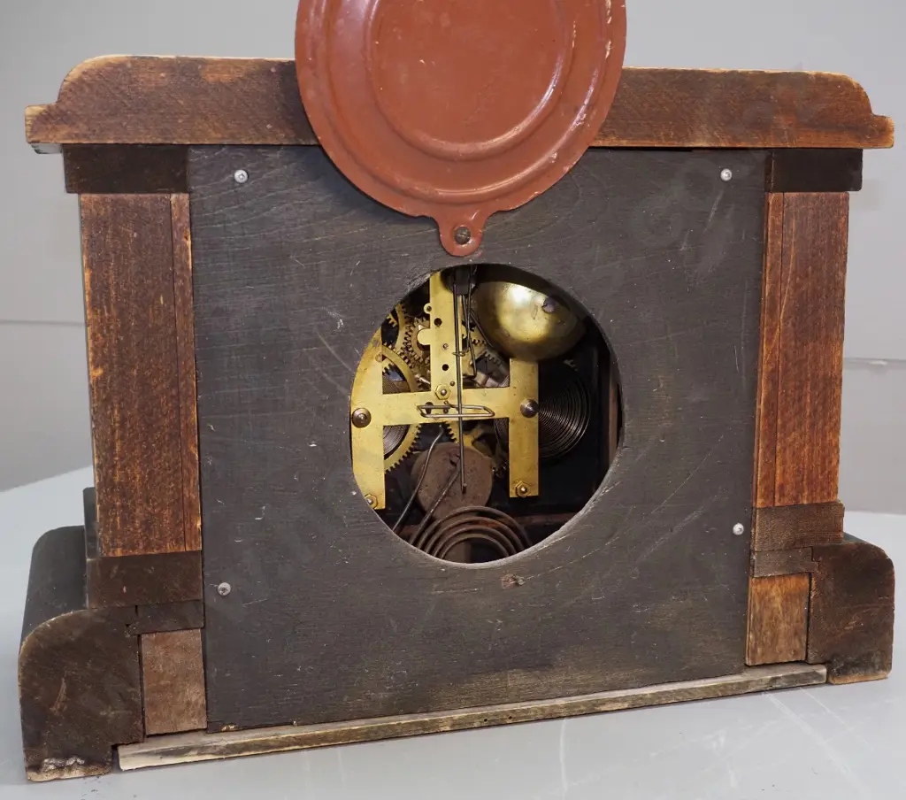 vintage Sessions mantel clock in faux marble ebonised timber case - no pendulum or key H-370 W-380 D-165 Image 1++