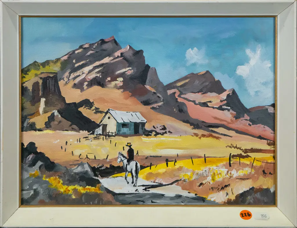 Soper - framed watercolour - landscape with rider H220 W280 Image 1++