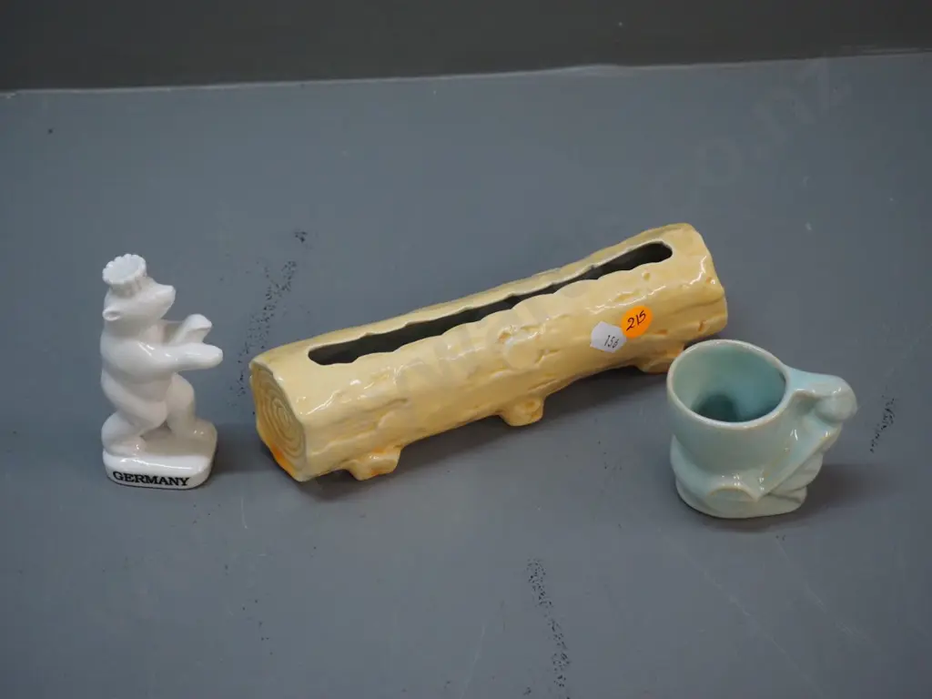 OC Stephens log vase L-190, Crown Lynn rabbit egg cup, and a Berlin bear figure Image 1++