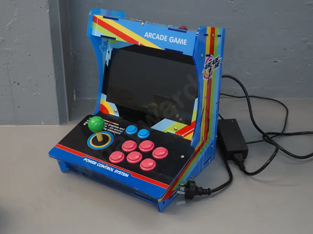 retro style small arcade game console in perspex case, with power supply and cord - untested H350 W290 D270 Image 1++