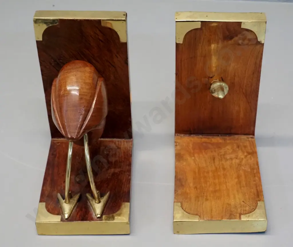 brass and wood heron theme book-ends H-180 Image 1++