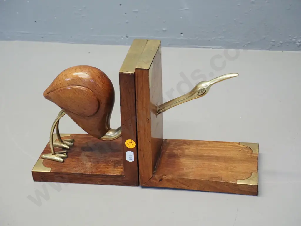 brass and wood heron theme book-ends H-180 Image 1++