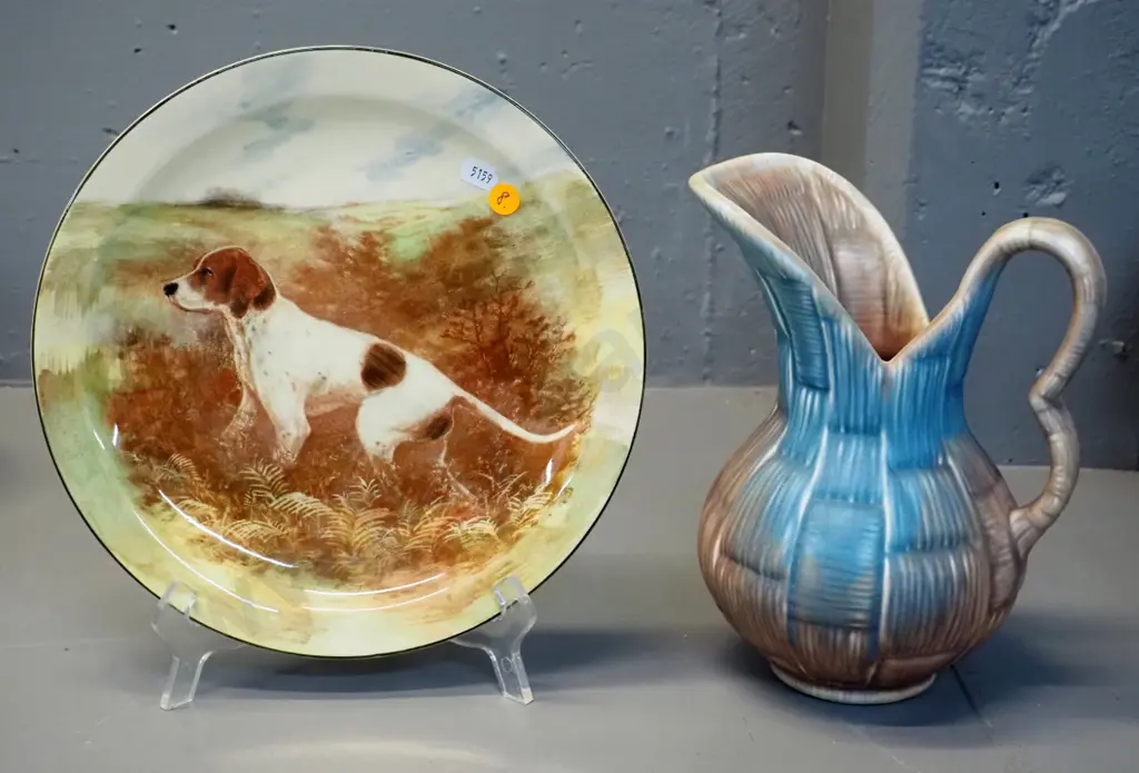 Royal Doulton hunting dog cabinet plate D-265 and a retro Crown Devon jug Image 1++