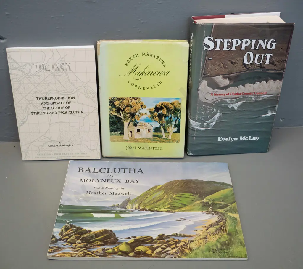 4 books - Balclutha and Makarewa local histories, some fading to dust cover of one Image 1++