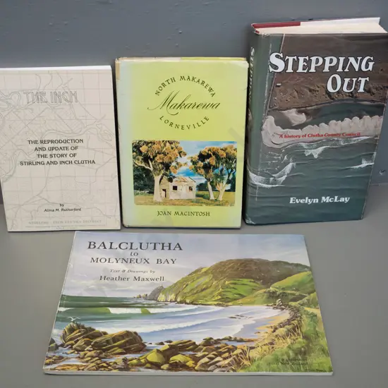 4 books - Balclutha and Makarewa local histories, some fading to dust cover of one