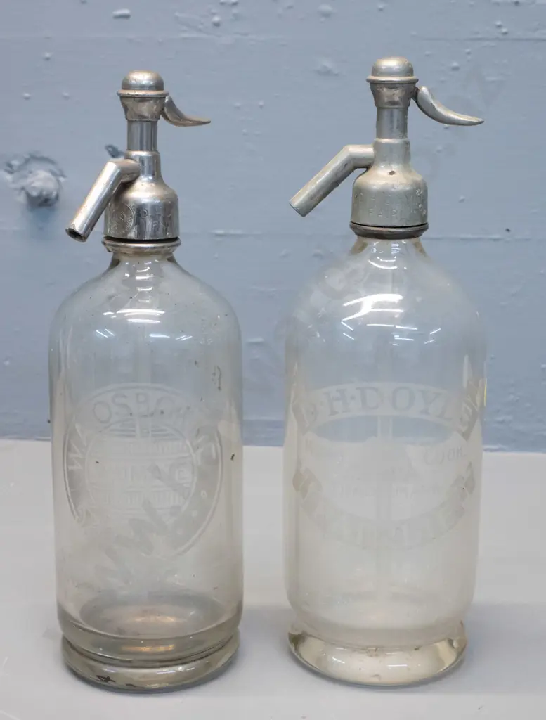 2 vintage soda syphons - WA Osbourne Waimate and DH Doyle Fairlie Image 1++