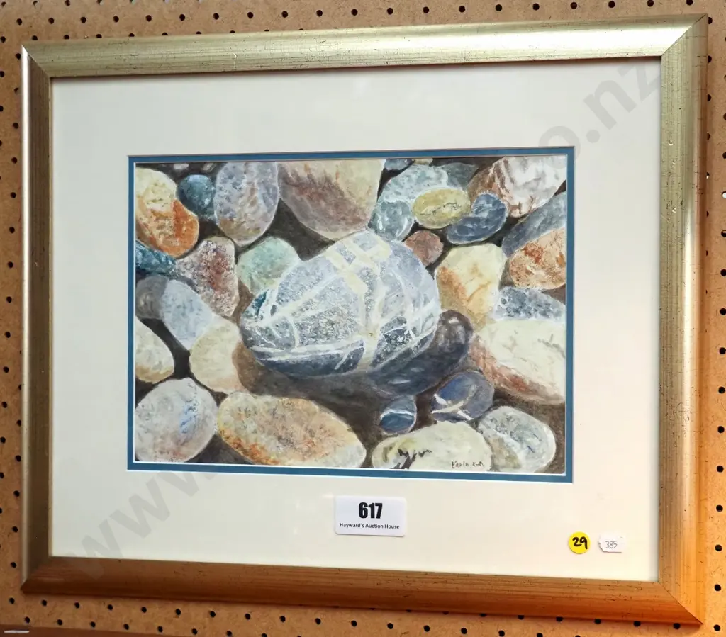 Karin Nnecht-Martensson - framed watercolour "Beach Stones" H- Image 1++