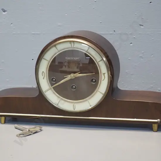 retro timber-cased Kieninger German striking mantel clock with key -  going H-200 W-400 D-90