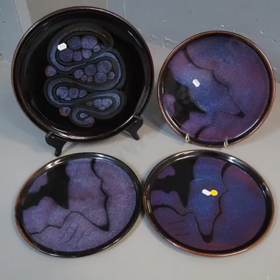 4 New Zealand pottery plates - Brian Gartside D-300 and 3 Barrie Doyle with some surface wear and or scratches