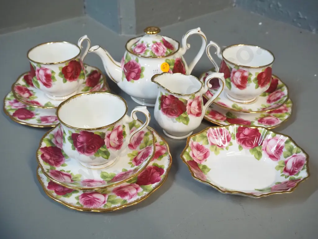 Royal Albert Old English Rose tea ware - small teapot and jug, 3 trios, sweet dish Image 1++