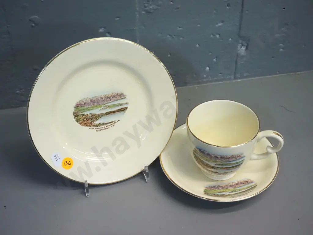 Crown Devon Queenstown souvenir china trio - some crazing Image 1++