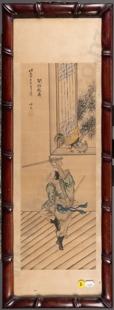 framed Asian watercolour on silk  H-400 W-140 Image 1++