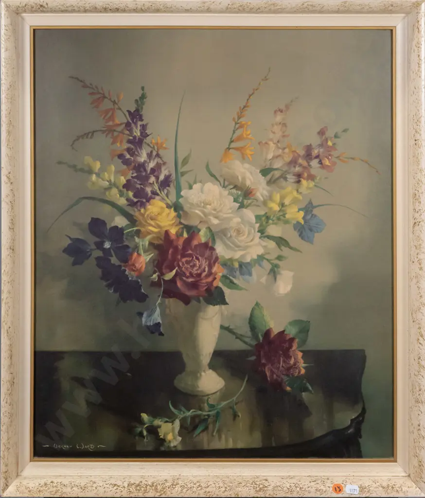 framed Vernon Ward print - still life flowers H-550 W-450 Image 1++