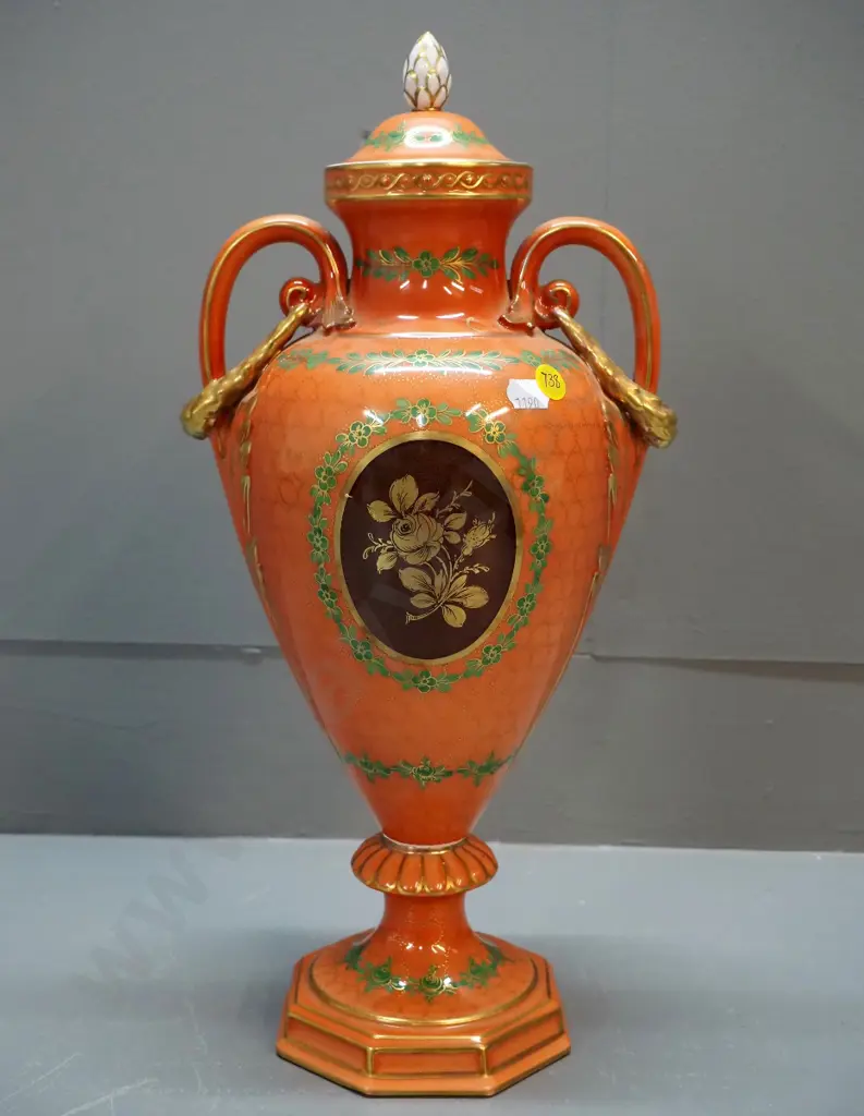 Dresden china handled lidded urn H-420 Image 1++