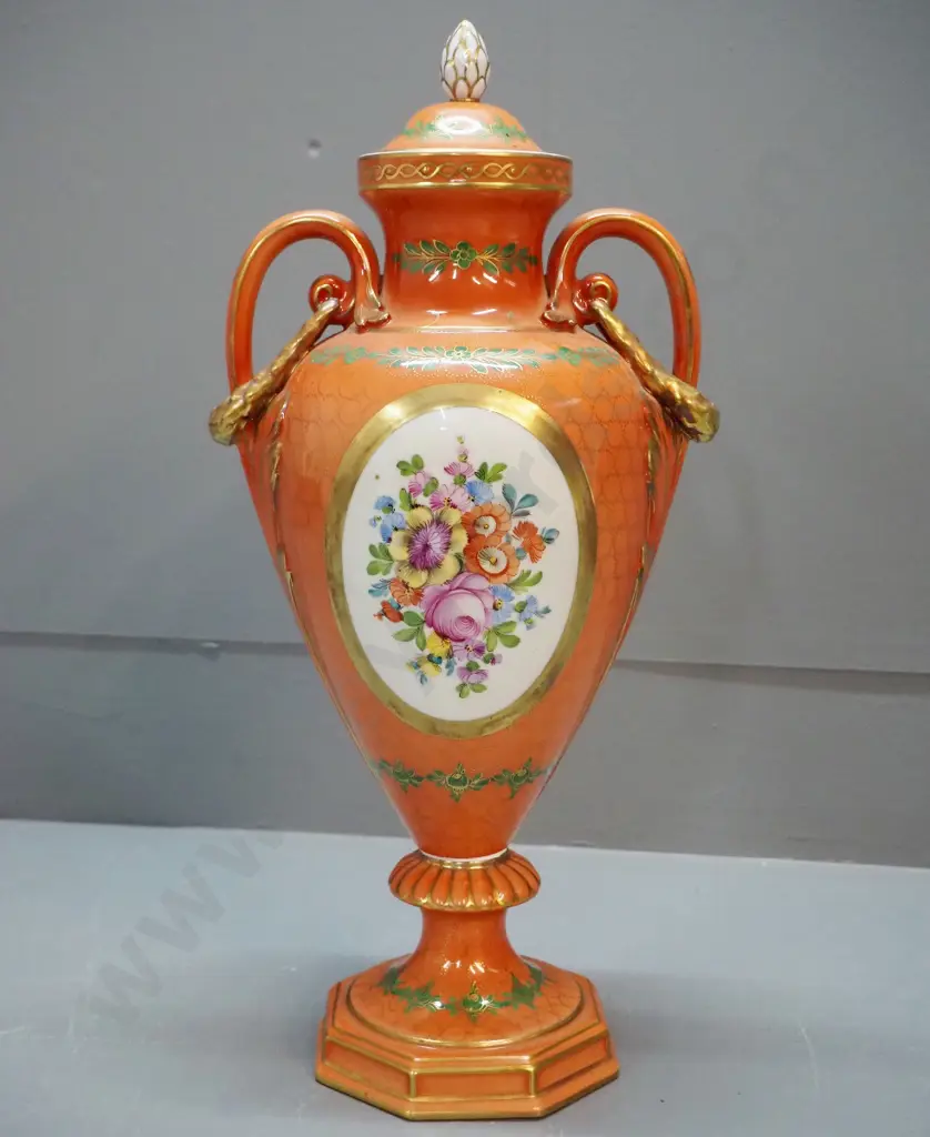 Dresden china handled lidded urn H-420 Image 1++