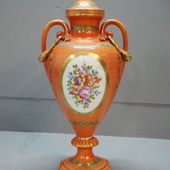 Dresden china handled lidded urn H-420