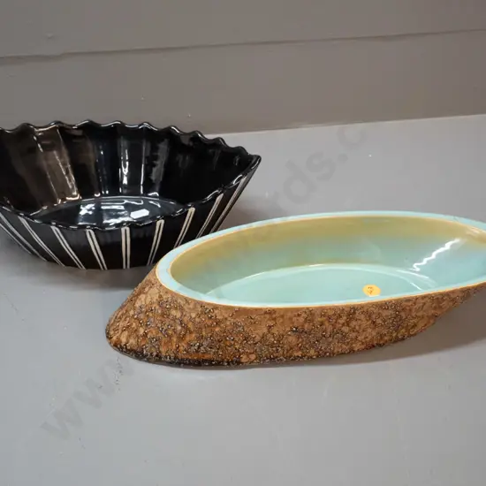 2 Ikebana style vases - black and white one is Sylvac, other unmarked is L-330 W-120