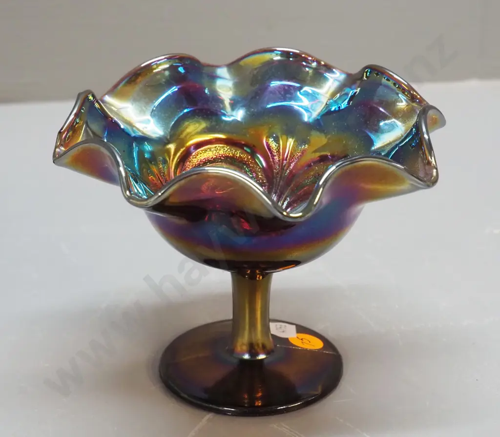 dark purple irridescent carnival glass small comport H-110 D-115 Image 1++