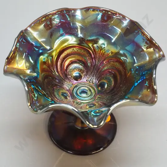 dark purple irridescent carnival glass small comport H-110 D-115