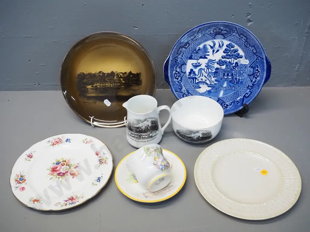 Belleek plate D200, Aynsley child's cup & saucer, Mt Egmont souvenir china, etc. Image 1++