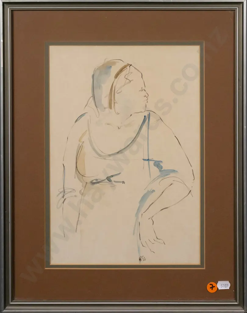 framed pencil and watercolour - "No 4 Figural Study, Woman" H-290 W-190 Image 1++