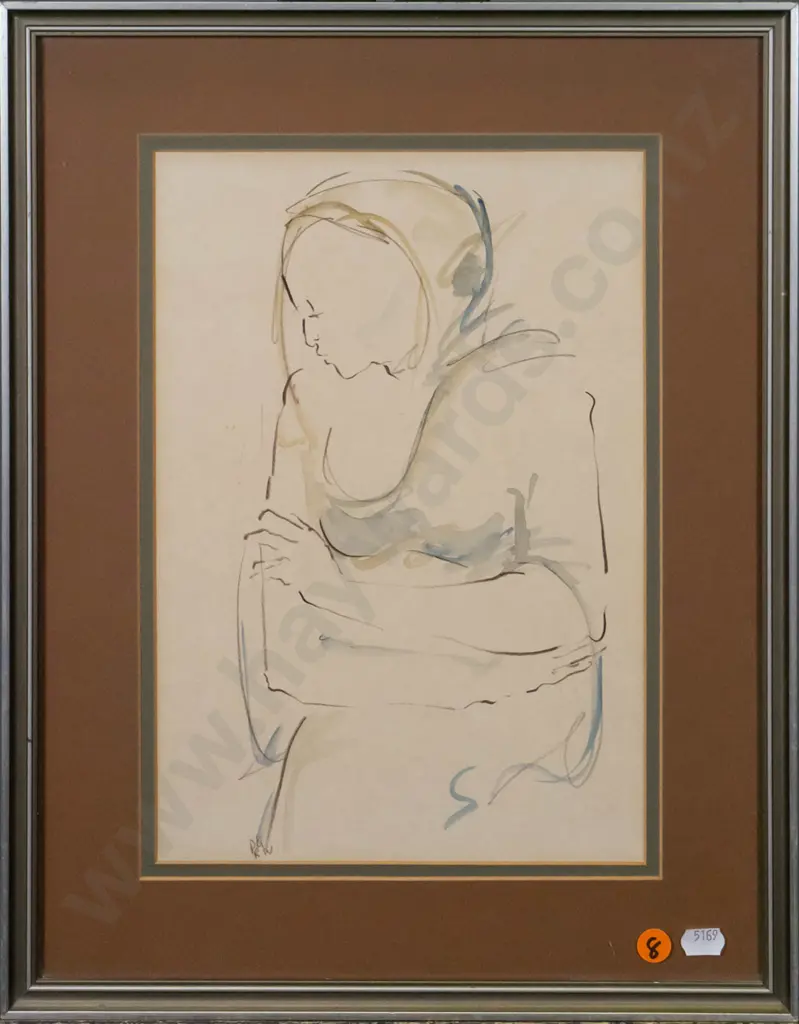 framed pencil and watercolour - "No 5 Figural Study, Woman" H-290 W-190 Image 1++
